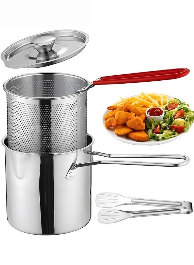 EETU Deep Fryer Pot,1.2L 304 Stainless Steel Japanese Style Fryer Pan With Oil Filter Mesh,Lid And Clip,Non Stick Fryer Uniform Heating For General Purpose Gas Stove,4PCS - Image 1